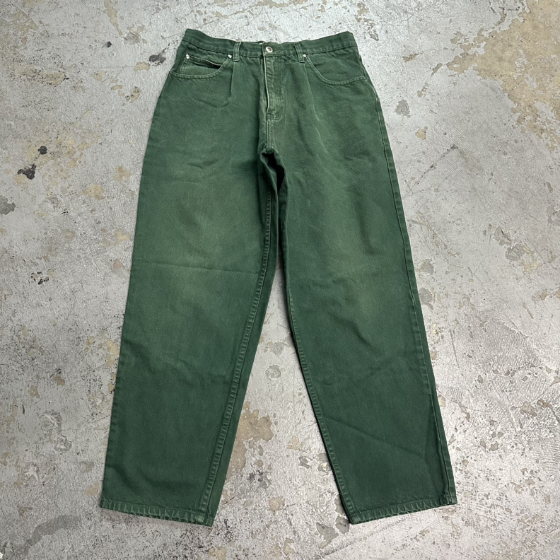 Vintage 90s Anchor Blue Green Pleated Baggy Denim Jeans 33x30 Skater