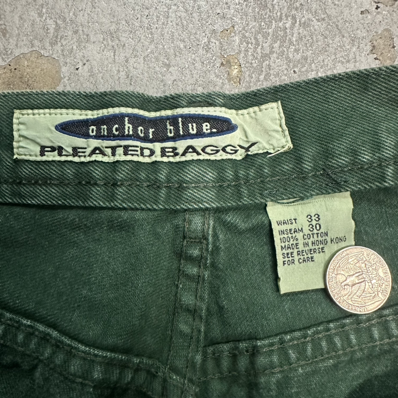 Vintage 90s Anchor Blue Green Pleated Baggy Denim Jeans 33x30 Skater