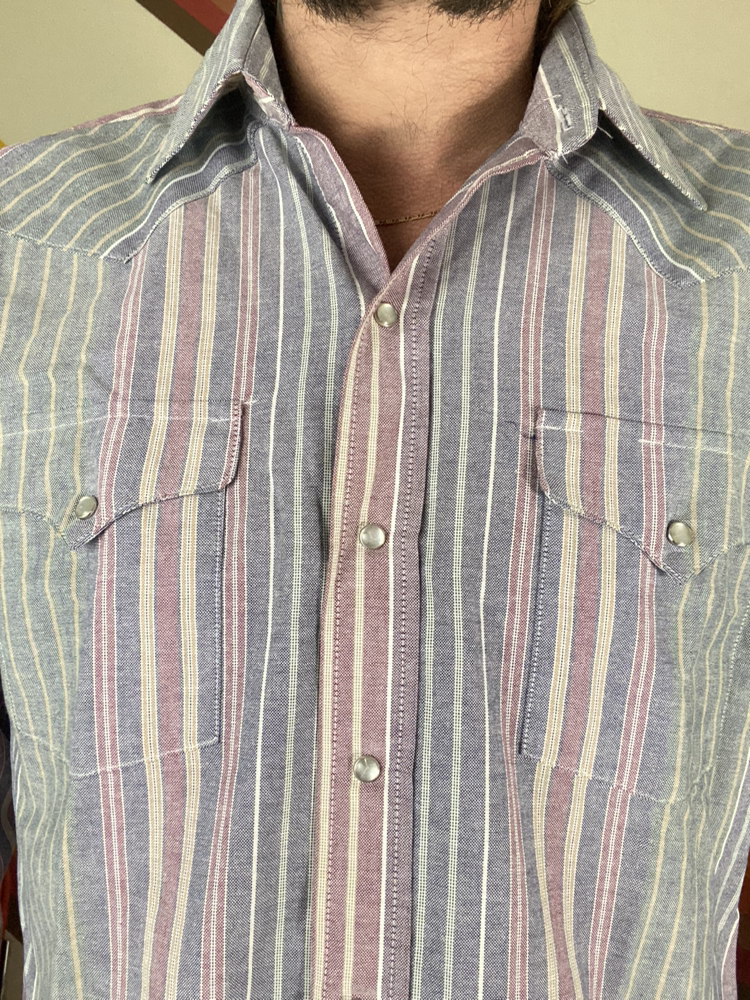 Vintage 90’s Striped Pearl Snap Button Up Collared Long Sleeve Country Weatern Ranch Dress Shirt
