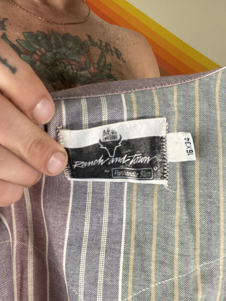 Vintage 90’s Striped Pearl Snap Button Up Collared Long Sleeve Country Weatern Ranch Dress Shirt