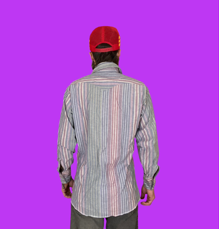 Vintage 90’s Striped Pearl Snap Button Up Collared Long Sleeve Country Weatern Ranch Dress Shirt