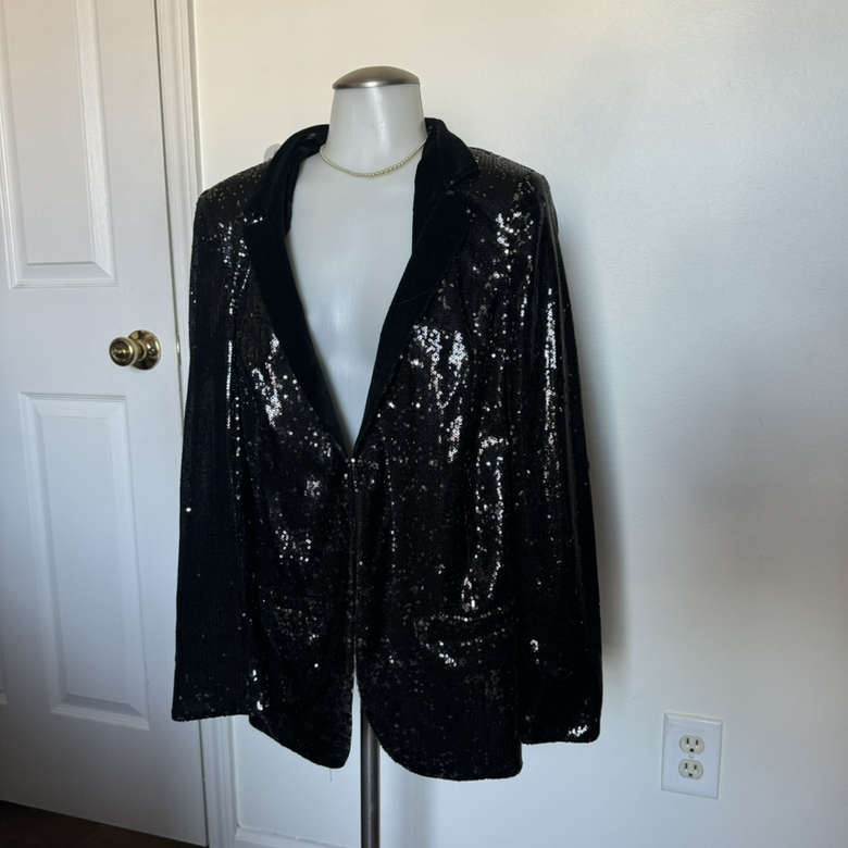 Helene Berman London Black Sequined Blazer Size L