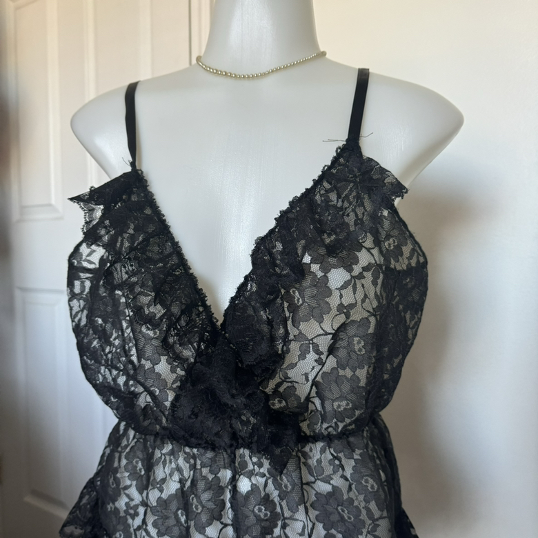 Black Sheer Lace Lingerie Romper