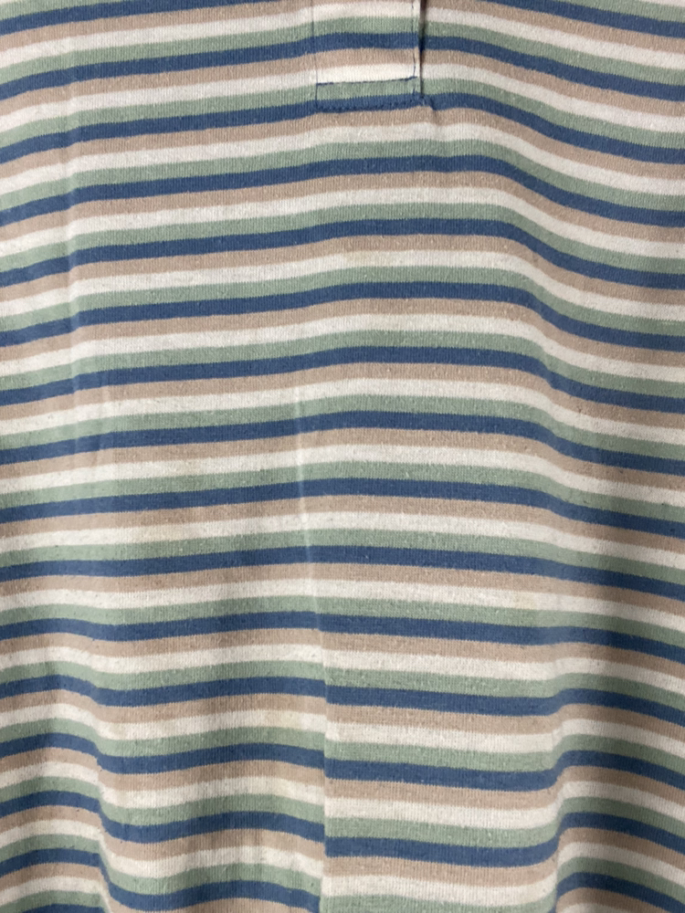 Vintage 90’s Striped Blue And Tan Short Sleeve Mock Collar Quarter Button T-Shirt