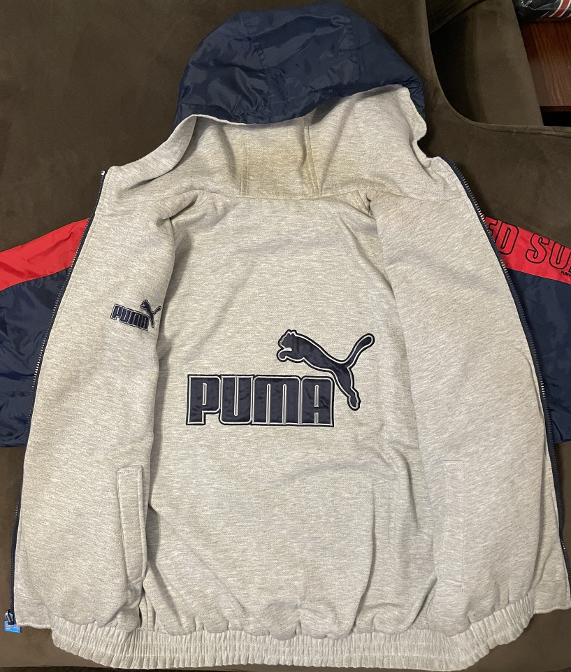 Y2K 2000 Puma MLB Boston Red Sox Reversible Hoodie Jacket Full Zip Large