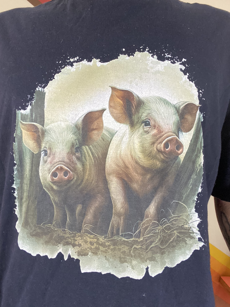 Y2K Black Pig Animal Nature XL Graphic T-Shirt