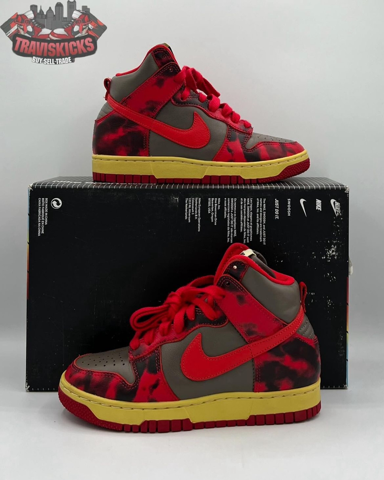 Nike Dunk High 1985 Red Acid Wash Size 4 Pre-Owned