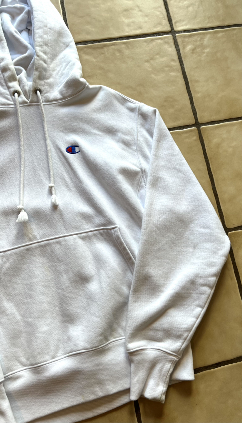 Champion Reverse Weave White Pullover Hoodie Men’s Size Medium Pre-Owned