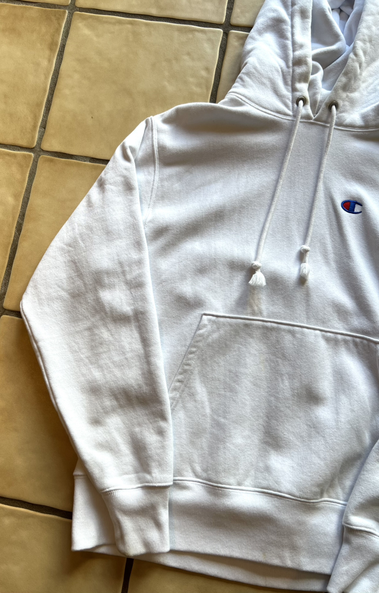 Champion Reverse Weave White Pullover Hoodie Men’s Size Medium Pre-Owned