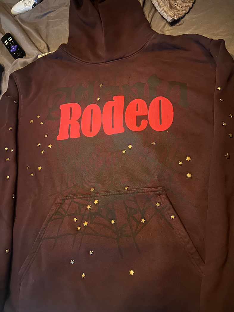 Travis Scott x Sp5der Days Before Rodeo Brown Washed Star Studded Hoodie