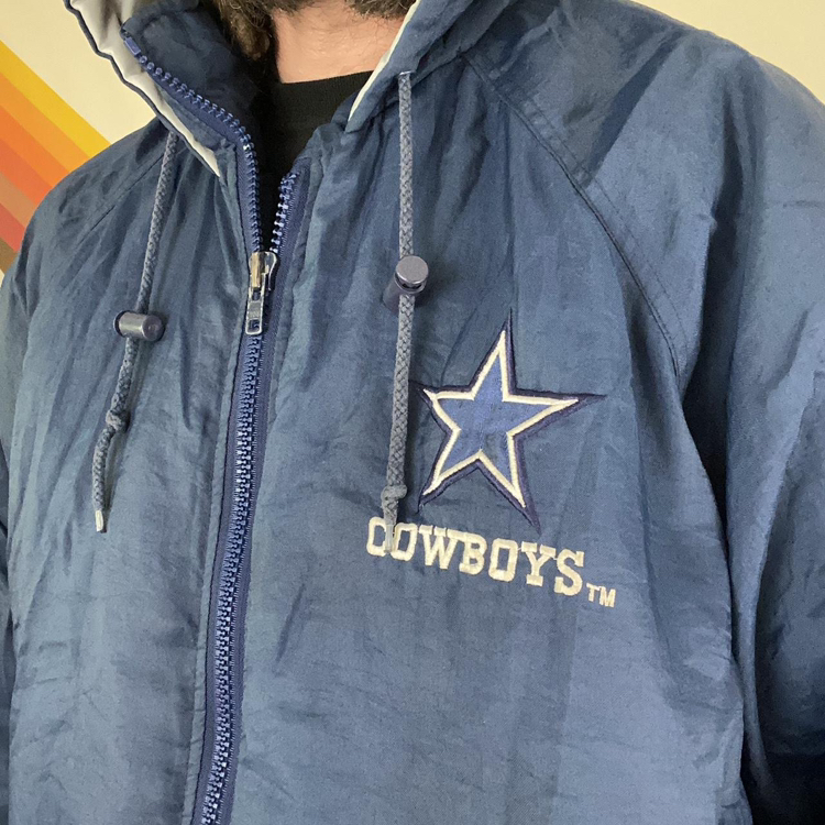 Vintage Dallas Cowboys NFL Football Hooded Puffer Zip Up Winter Jacket