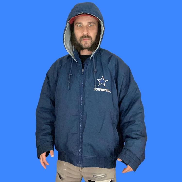 Vintage Dallas Cowboys NFL Football Hooded Puffer Zip Up Winter Jacket