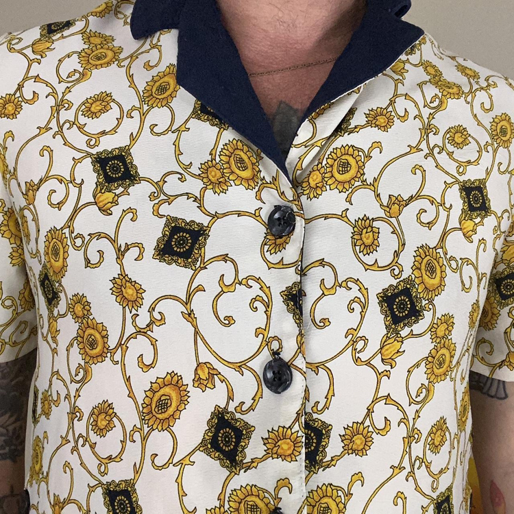 Vintage 80’s Polyester Baroque Floral Regal Blouse Button Up Shirt