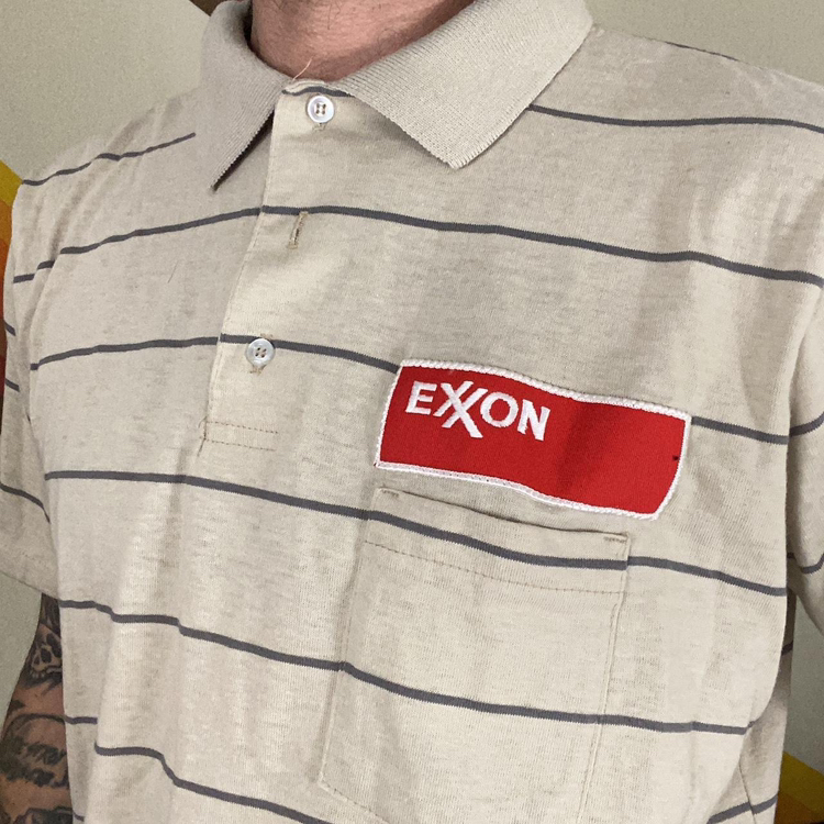 Vintage 80’s Exxon Worker Uniform Soft Thin Large Polo Shirt