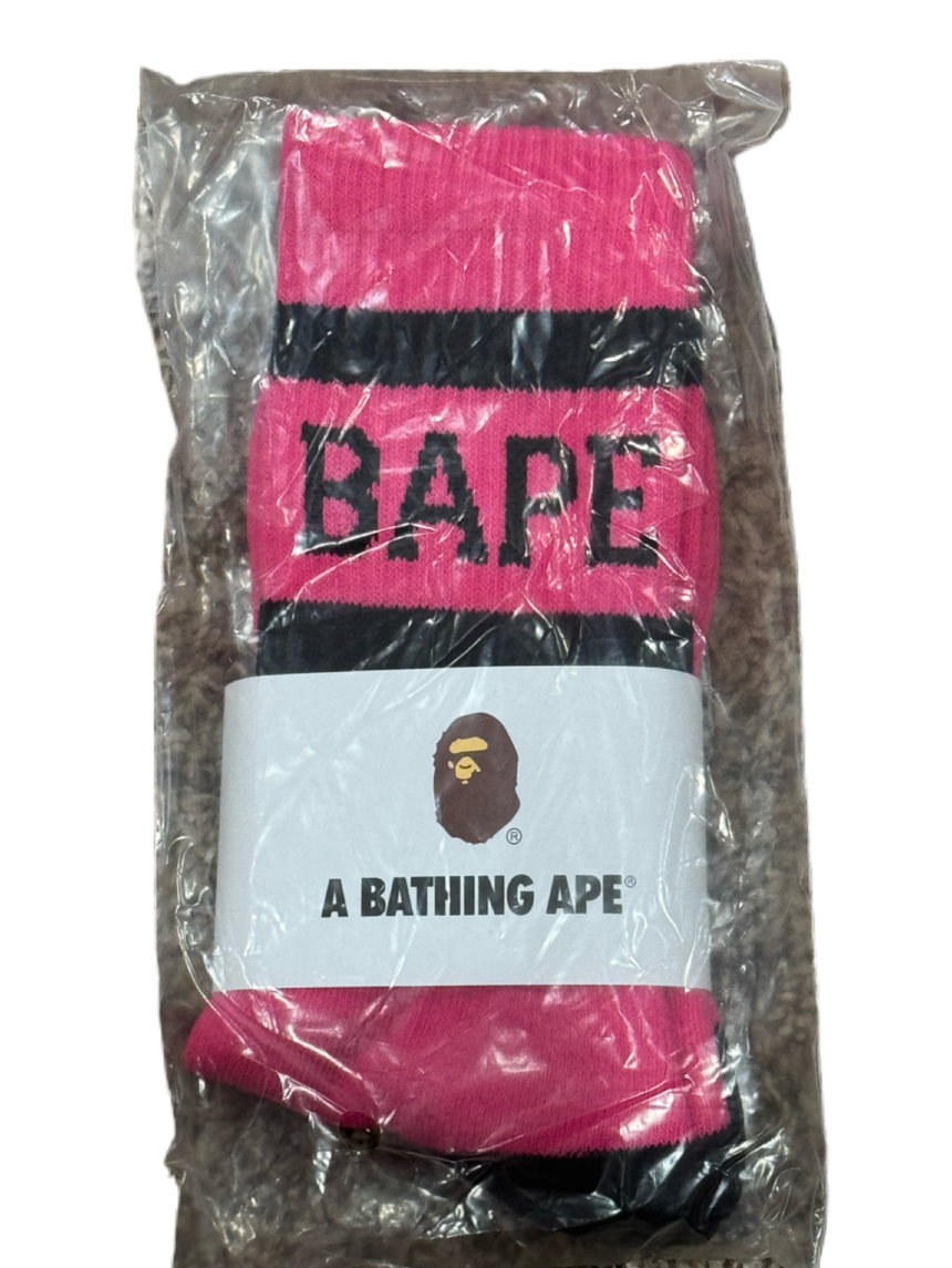 A BATHING APE BAPE PINK AND BLACK SOCKS