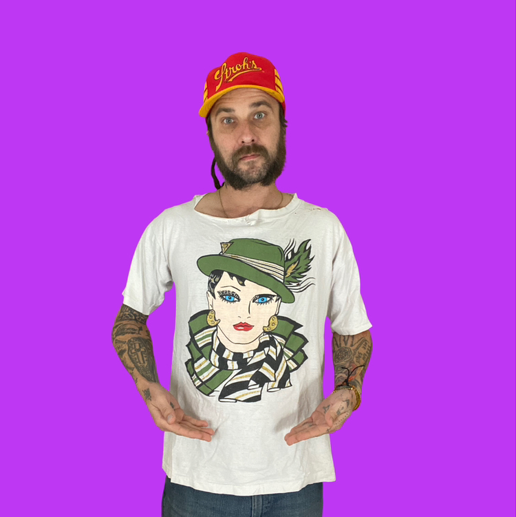 Vintage 80’s Shredded Single Stitch Cartoon Fashion Woman Face Art T-Shirt