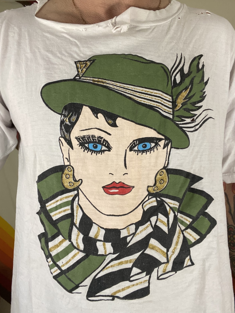 Vintage 80’s Shredded Single Stitch Cartoon Fashion Woman Face Art T-Shirt
