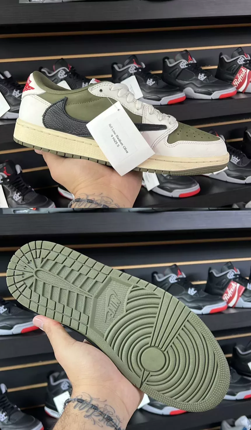 Jordan 1 Low Travis  Medium Olive Size 9