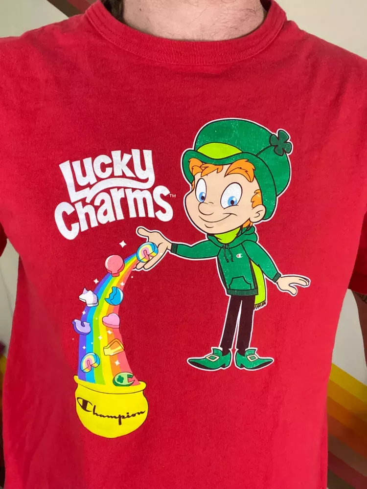 Vintage Lucky Charms Cereal Champion Brand Mash Up Promo Medium T-Shirt