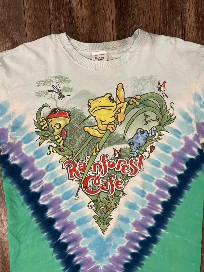 Large 2007 Liquid Blue Tie-dye Rainforest Cafe Tee