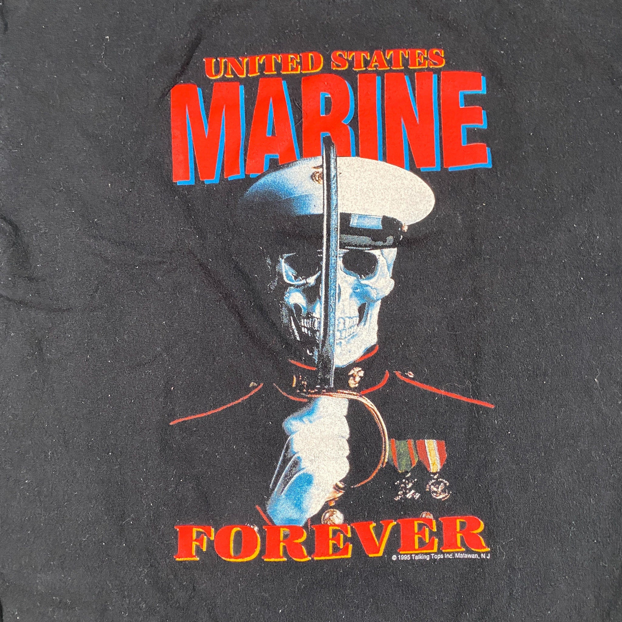Vintage 1995 Marine Forever Skeleton Talking Tops USMC T-Shirt