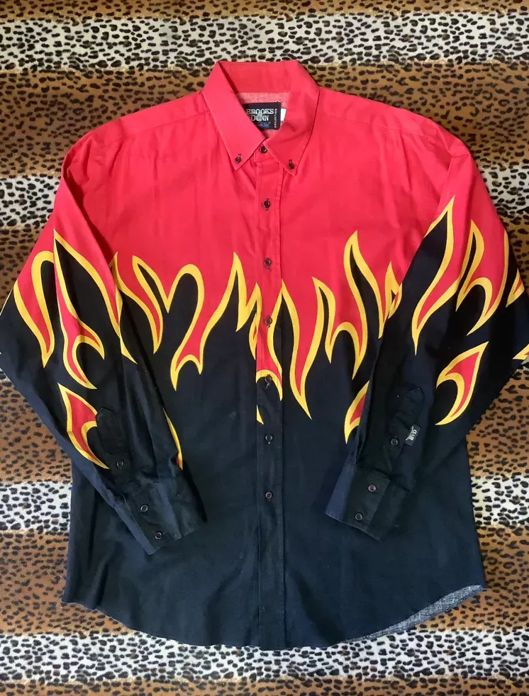 Vintage 90s Brooks & Dunn FLame Button Down Shirt