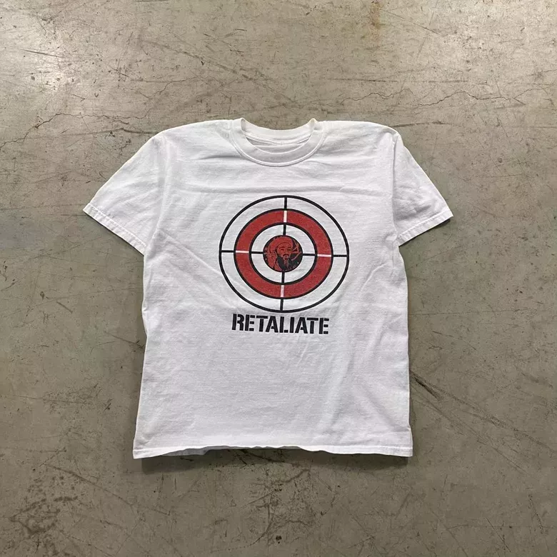 White 2000s Bin Laden Retaliate Political Tee