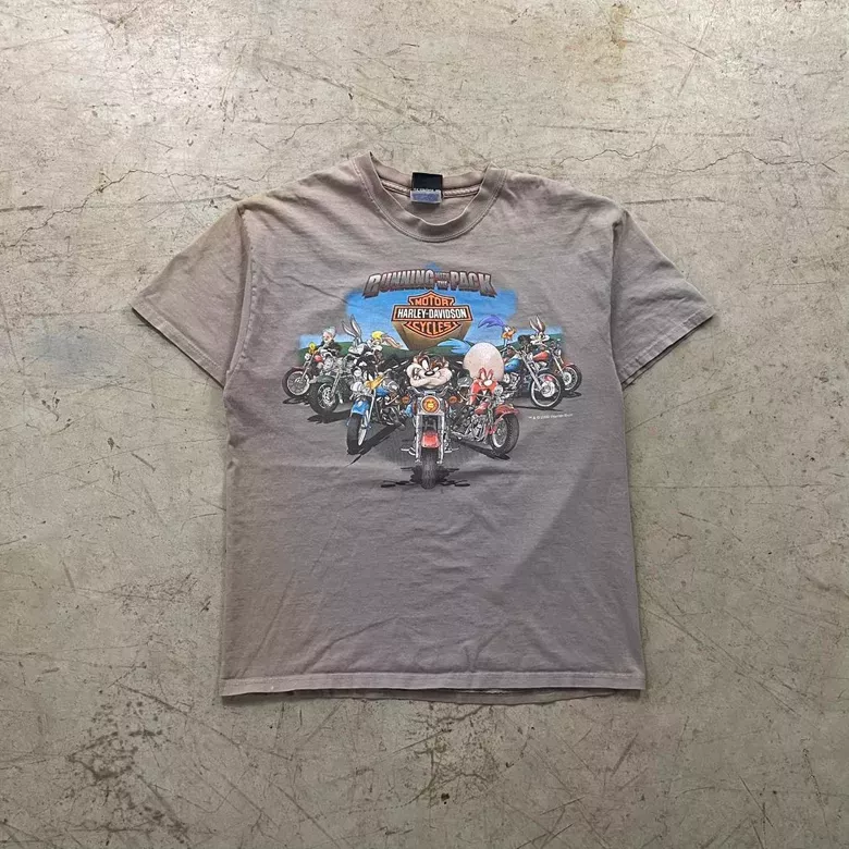 Brown 1990s Harley Davidson x Looney Tunes Biker Tee