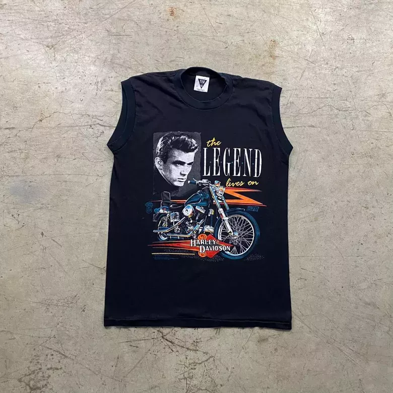 Black 1980s James Dean x Harley Davidson Biker Tee