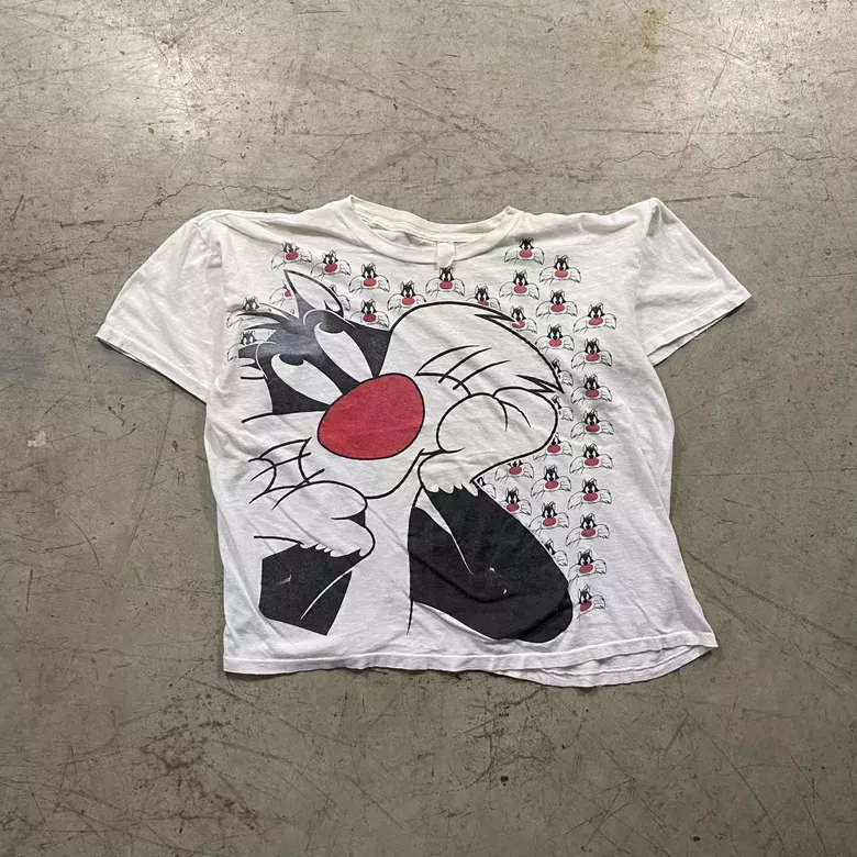 White 1990s Looney Tunes Sylvester AOP Tee