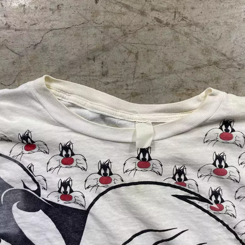 White 1990s Looney Tunes Sylvester AOP Tee