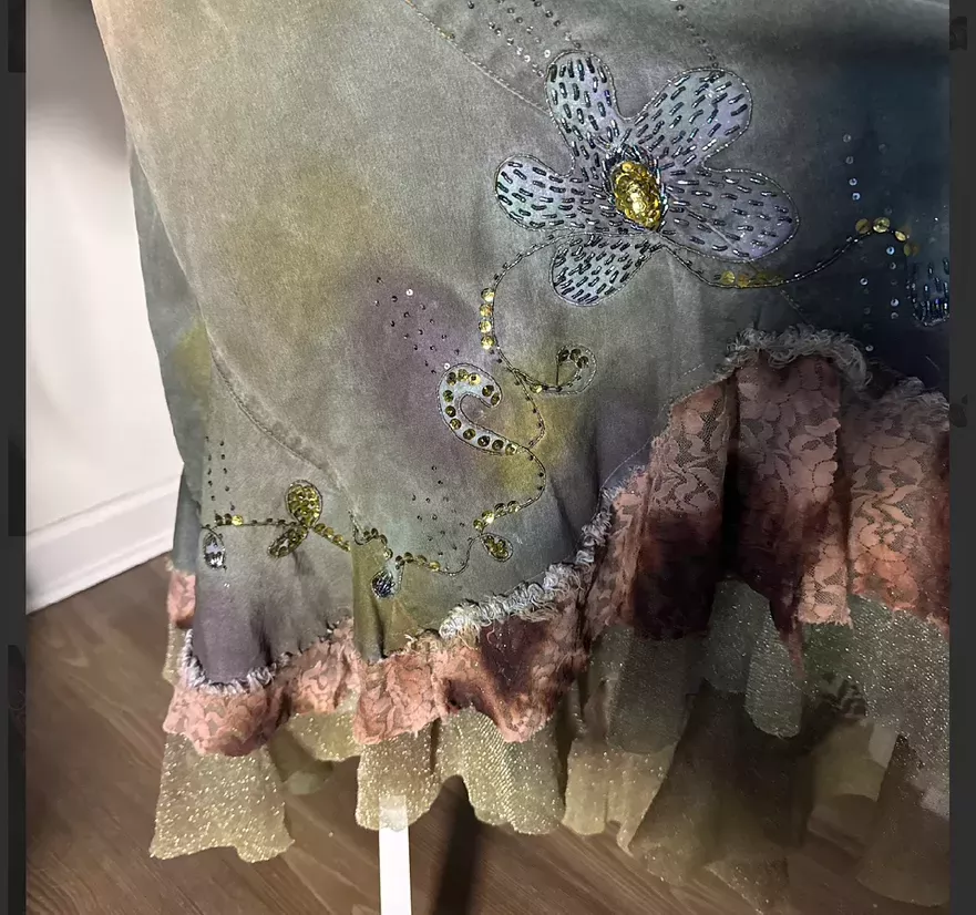 Embroidered Denim Frayed Skirt