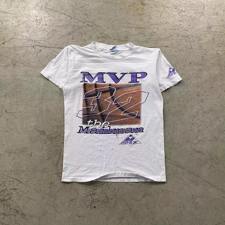 Vintage 90s White Karl Malone MVP Sports Tee