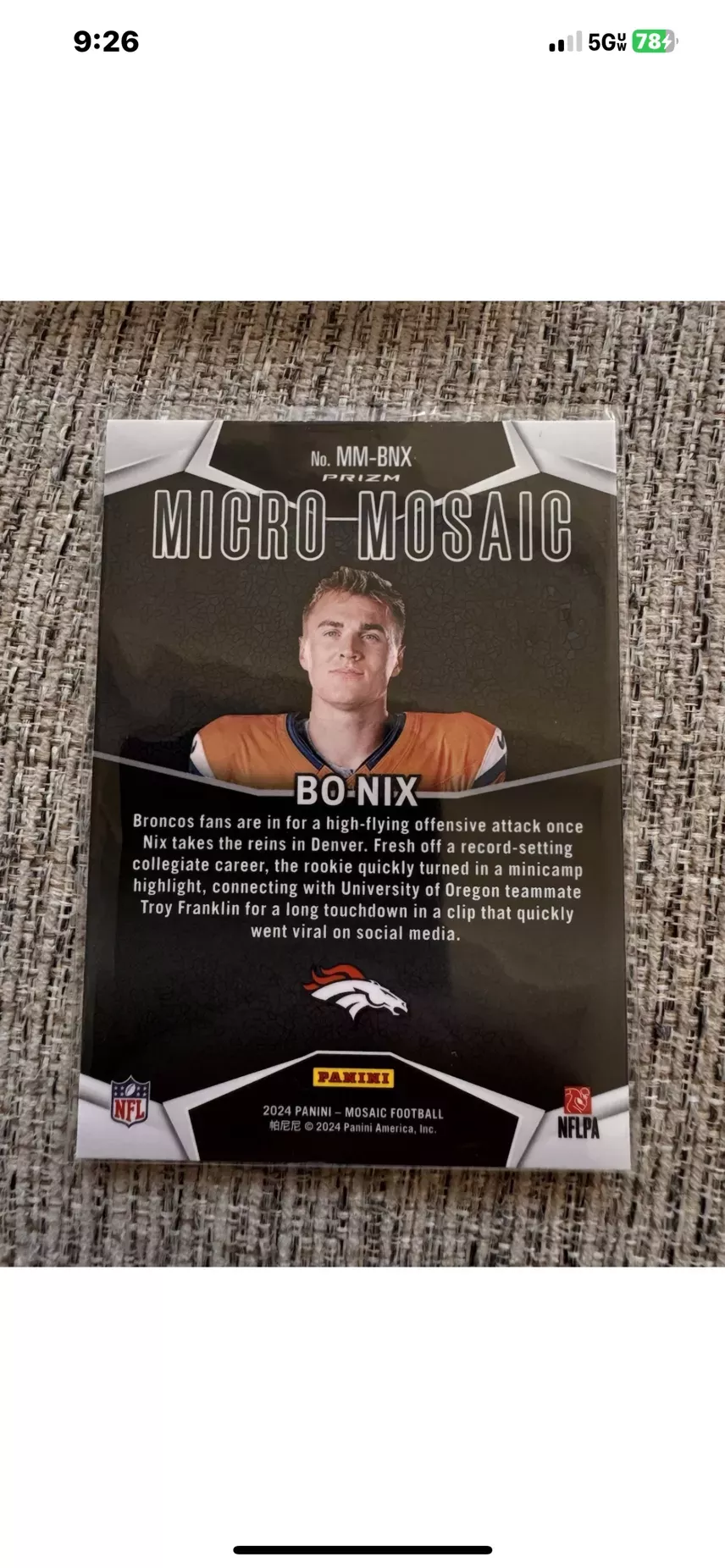 BO NIX 2024 MOSAIC ROOKIE MICRO MOSAIC CASE HIT SSP BRONCOS RC Q1881
