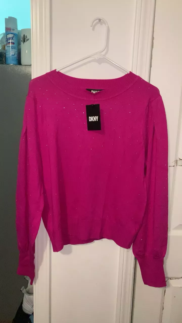 DKNY Pink Embellished Knit Sweater