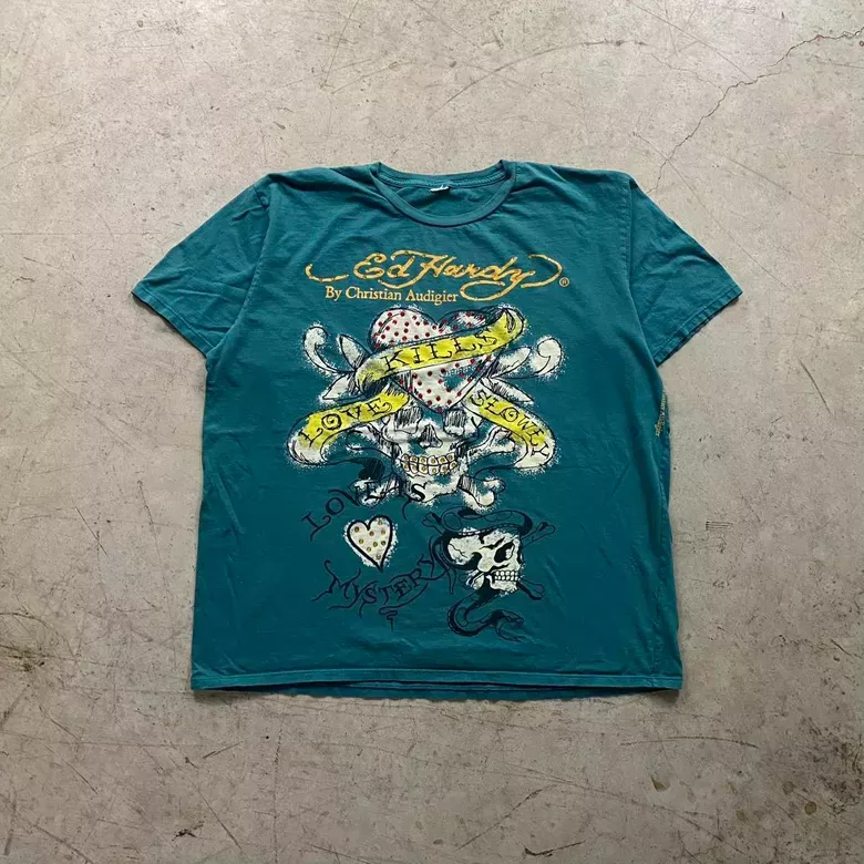Vtg Teal y2K Ed Hardy Tee