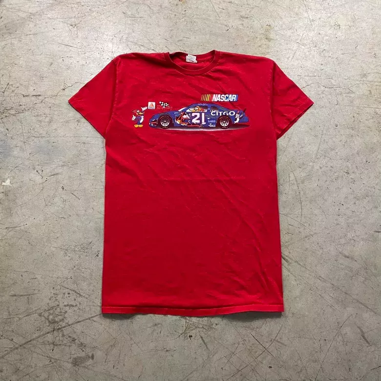 Vtg Red 80s Woody Wood Pecker Racing Tee