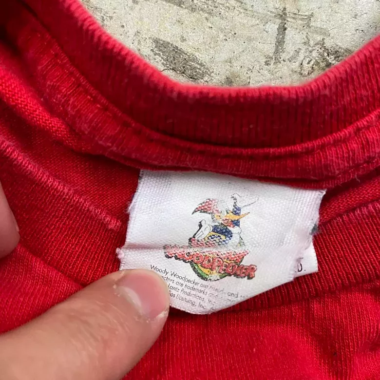 Vtg Red 80s Woody Wood Pecker Racing Tee