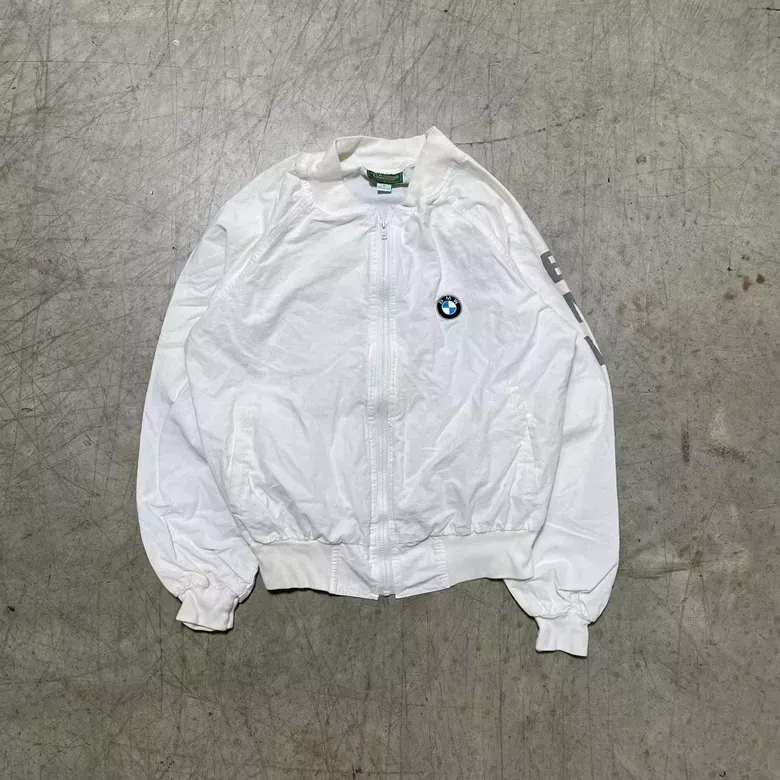 Vintage 90s White BMW Car Logo Skater Zip Up Jacket
