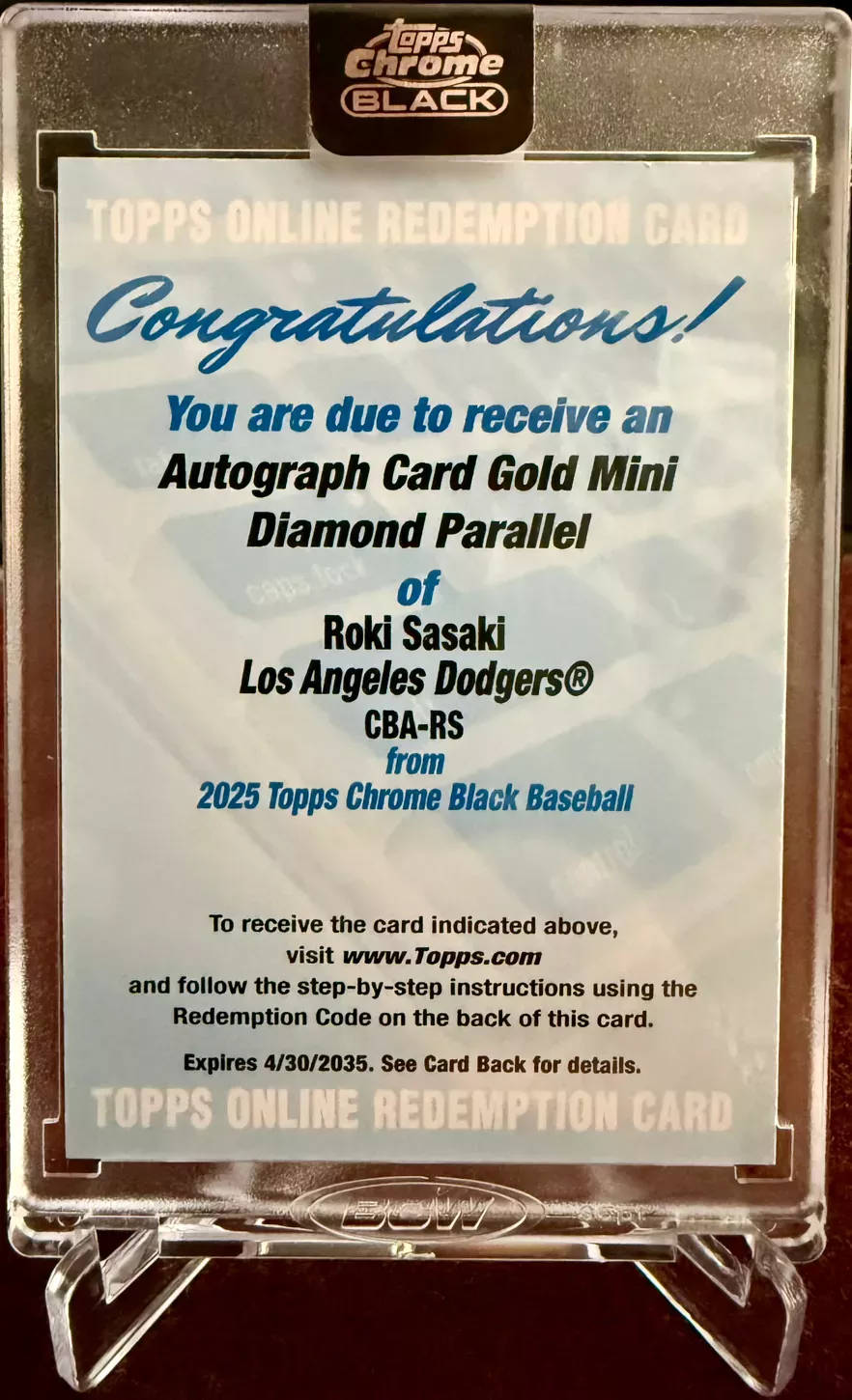 2025 Topps Chrome Black Roki Sasaki Auto Redemption /50