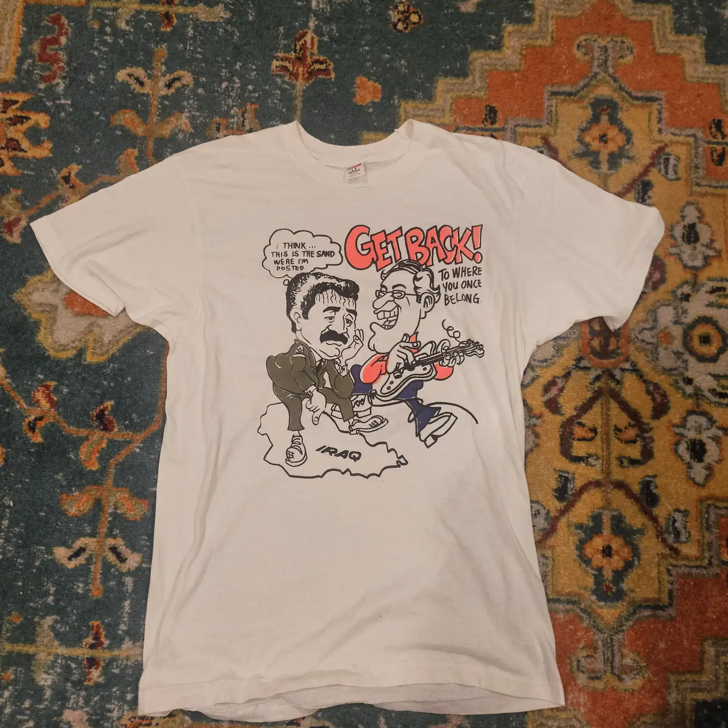Vintage Iraqi War Tee. Saddam and Bush Parody Sz L