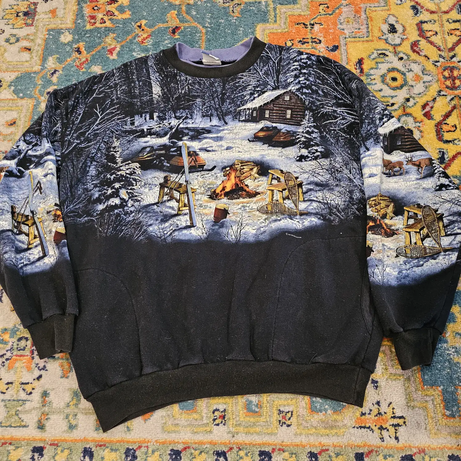 Vintage Winter Cabin Crewneck Sweatshirt Sz XL
