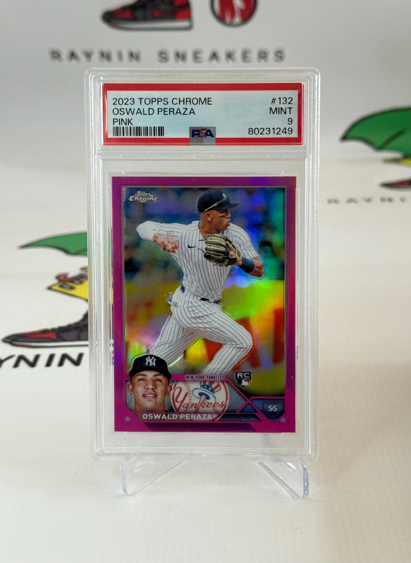 Oswald Peraza RC 2023 Topps Chrome Pink Refractor Yankees PSA 9