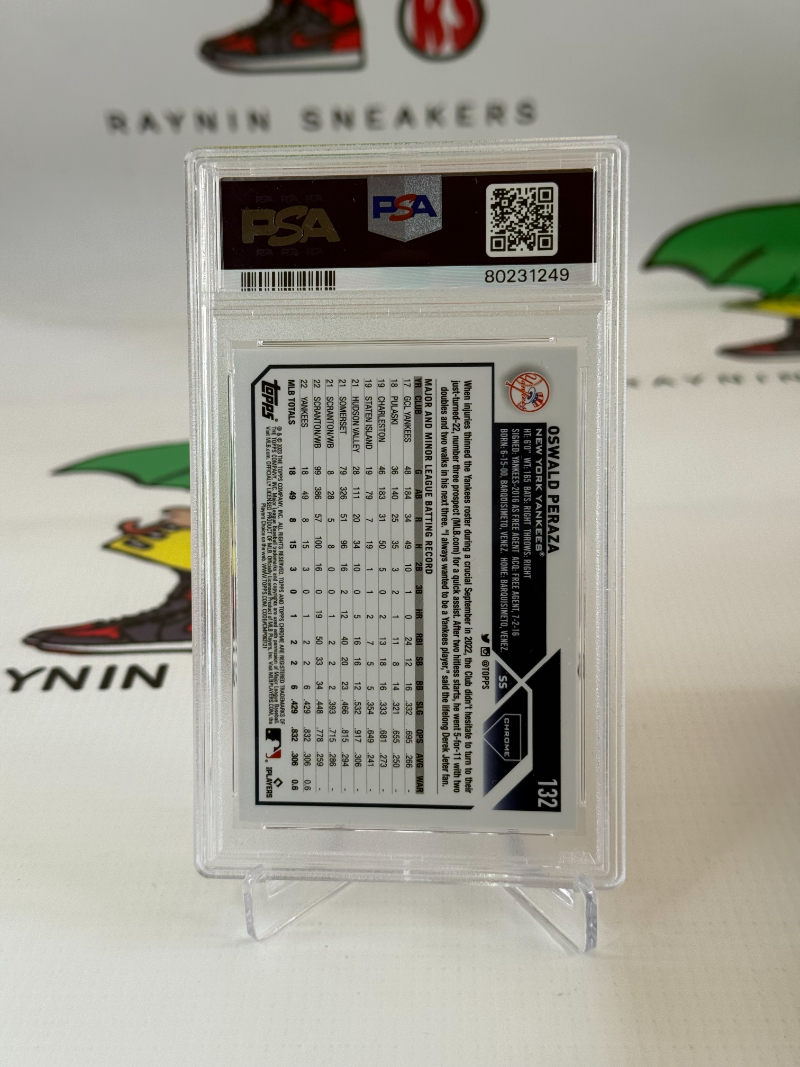 Oswald Peraza RC 2023 Topps Chrome Pink Refractor Yankees PSA 9