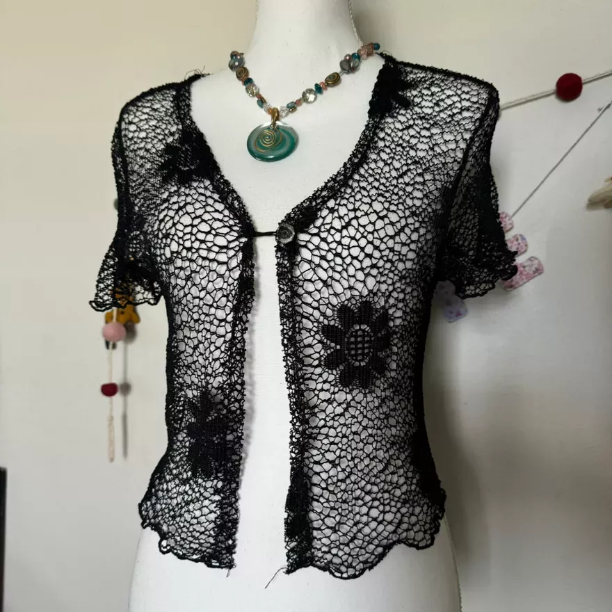 Vintage Black Lace Floral Cardigan
