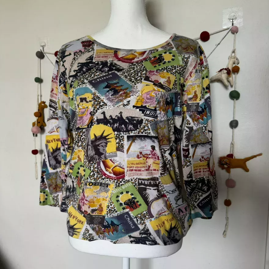 Vintage Travel Stamp Print Top