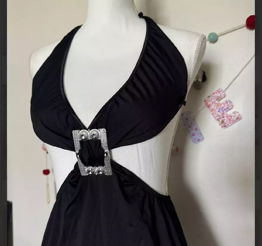 Sultry Black Halter Cutout Top