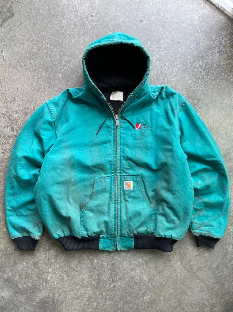 Vintage Carhartt Teal Hooded Workwear Jacket