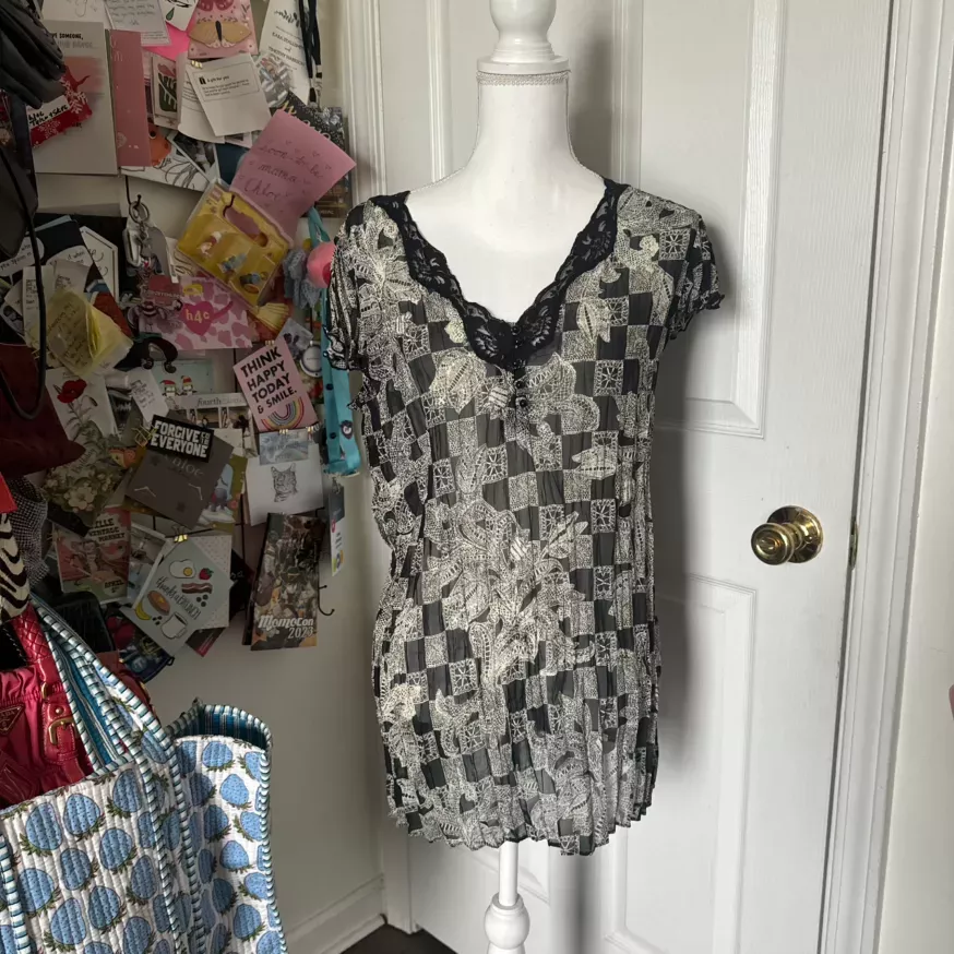 Vintage Sheer Lace Trimmed Top