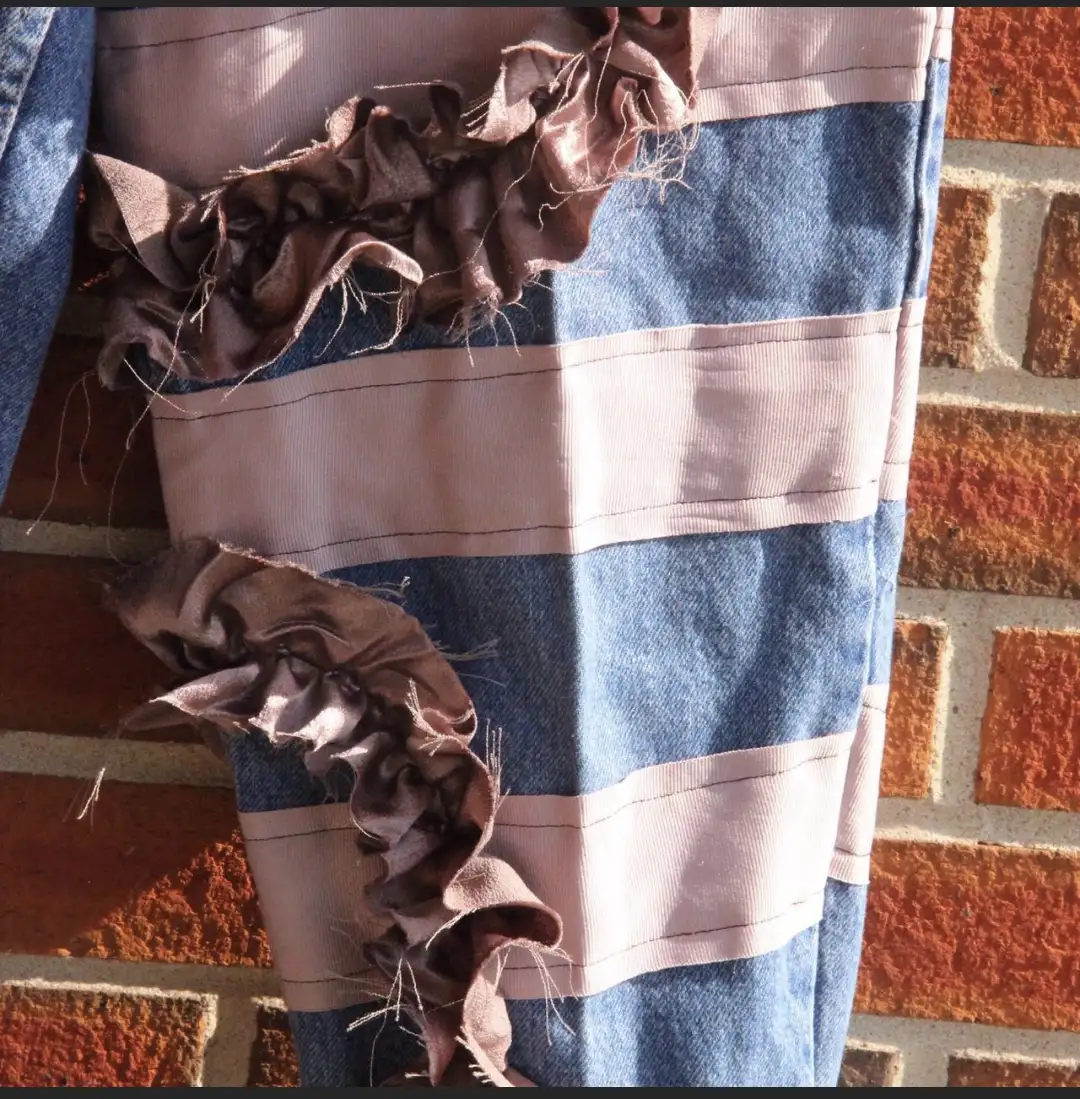 Ruffled Stripe Chic Denim Jeans
